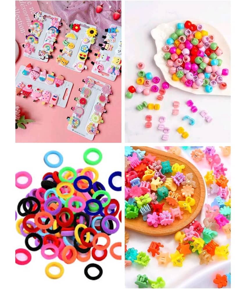Cute & Stylish 150 Pieces Kids & Girls Hair Accessories Combo - 10 Pcs Cartoon Emoji Hair Clips + 20 Pcs Mini Hair Clutchers + 20 Pcs Mini Hair Beads + 100 Pcs Mini Rubber Hair Bands (Random Color & Design) - Jewellery Sets | Buy online on ZillyBuy