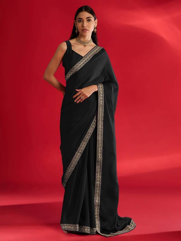 DIKONA DESIGNER Chiffon Embroidered Saree With Unstitched Blouse Piece ( Black )     			DIKONA DESIGNER Chiffon Embroidered Saree With Unstitched Blouse Piece ( Black )