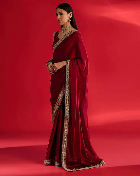 DIKONA DESIGNER Chiffon Embroidered Saree With Unstitched Blouse Piece ( Red )     			DIKONA DESIGNER Chiffon Embroidered Saree With Unstitched Blouse Piece ( Red )