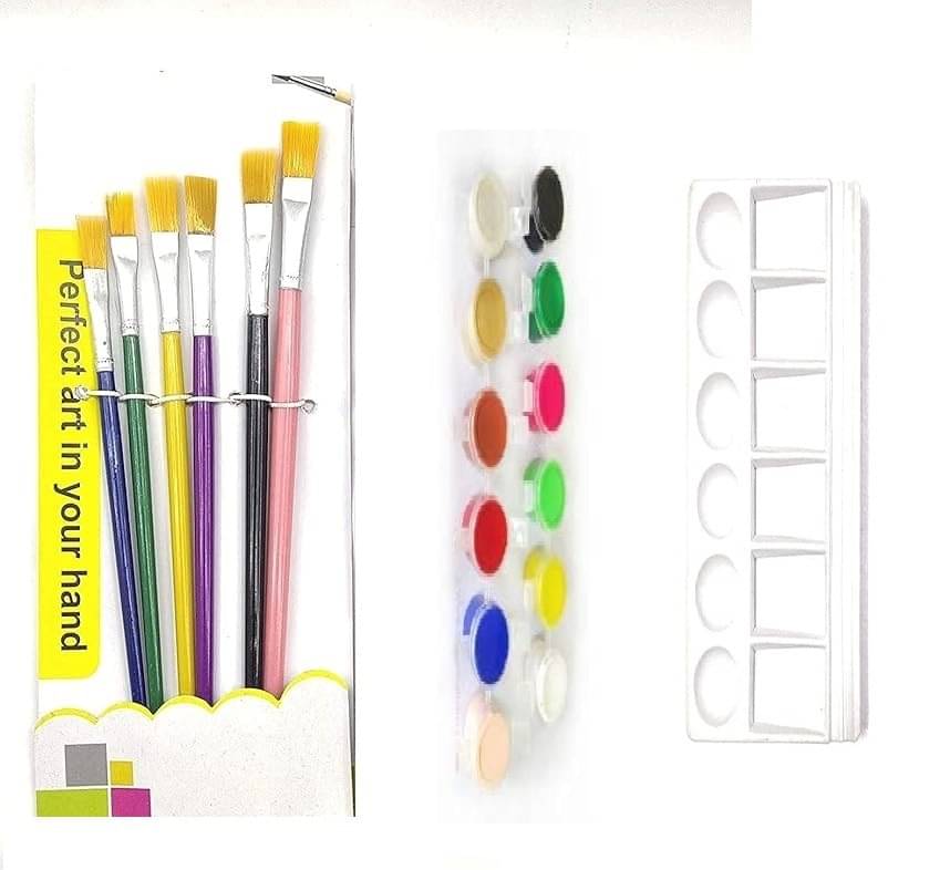     			ECLET 6 Flat Paint Brush Combo Set with Heavy Color Plate and 12 Painting Color Free(Plastic)