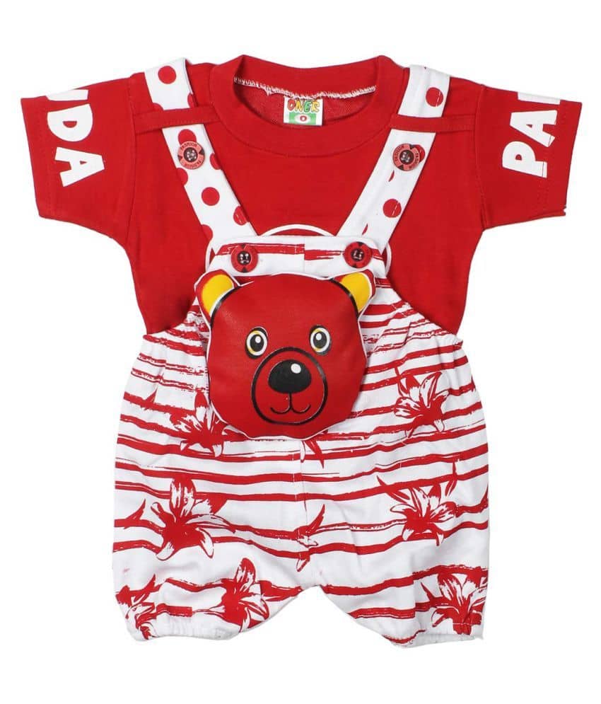 Flash Fashion Baby Girls Cotton Dungarees ( Pack of 1 , Red )