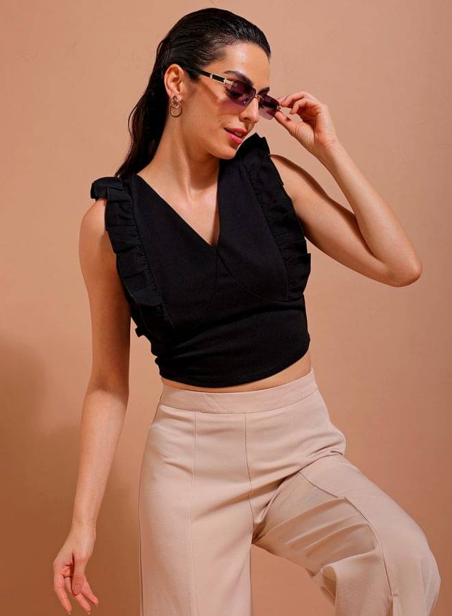 Freehand Women's Polyester Crop Top ( Black )     			Freehand Women's Polyester Crop Top ( Black )
