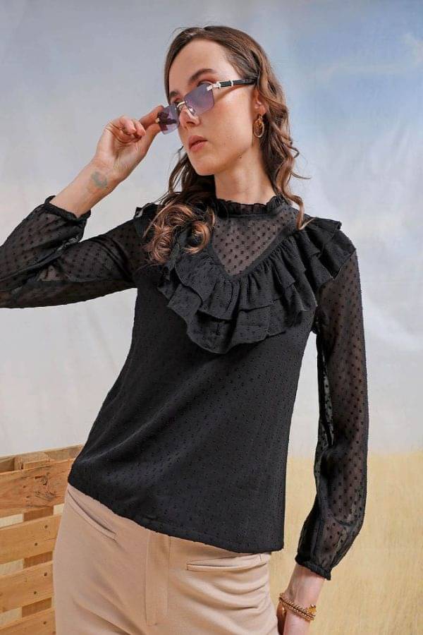     			Freehand Women's Polyester Regular Top ( Black )