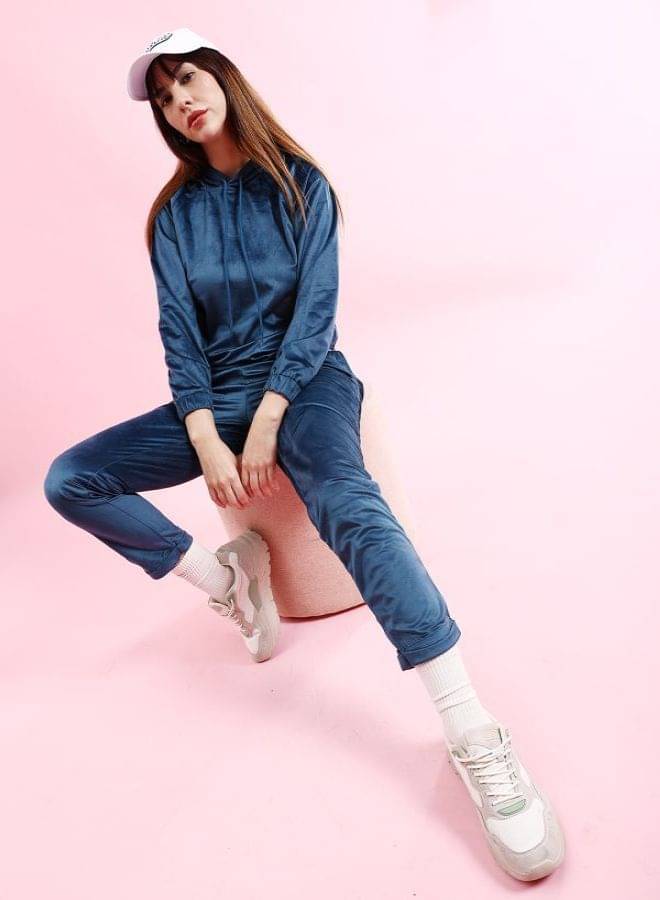     			Freehand Women Solid Top With Trousers Co-Ord Set ( Blue )