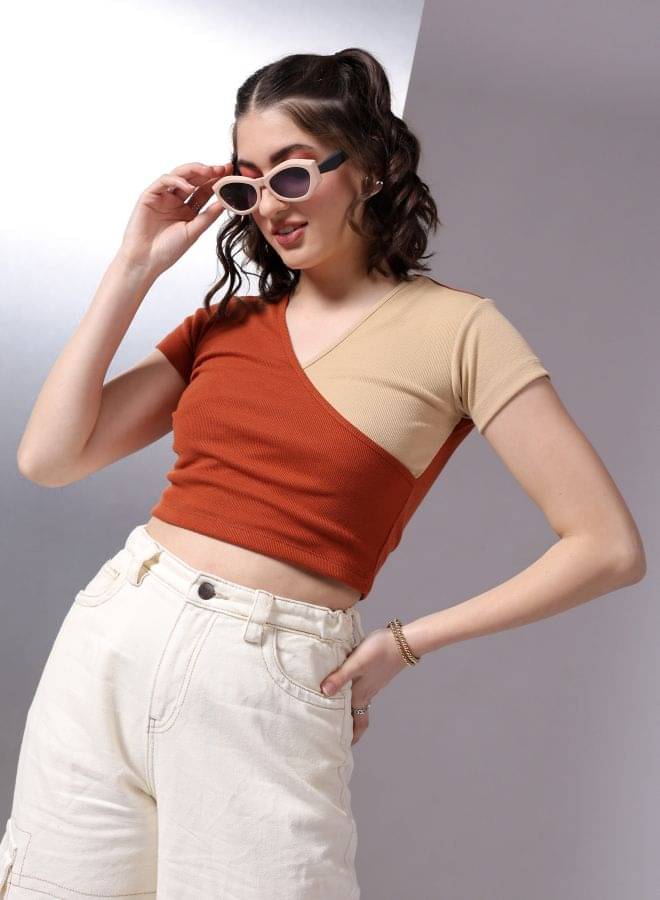     			Freehand Women's Polyester Crop Top ( Brown )