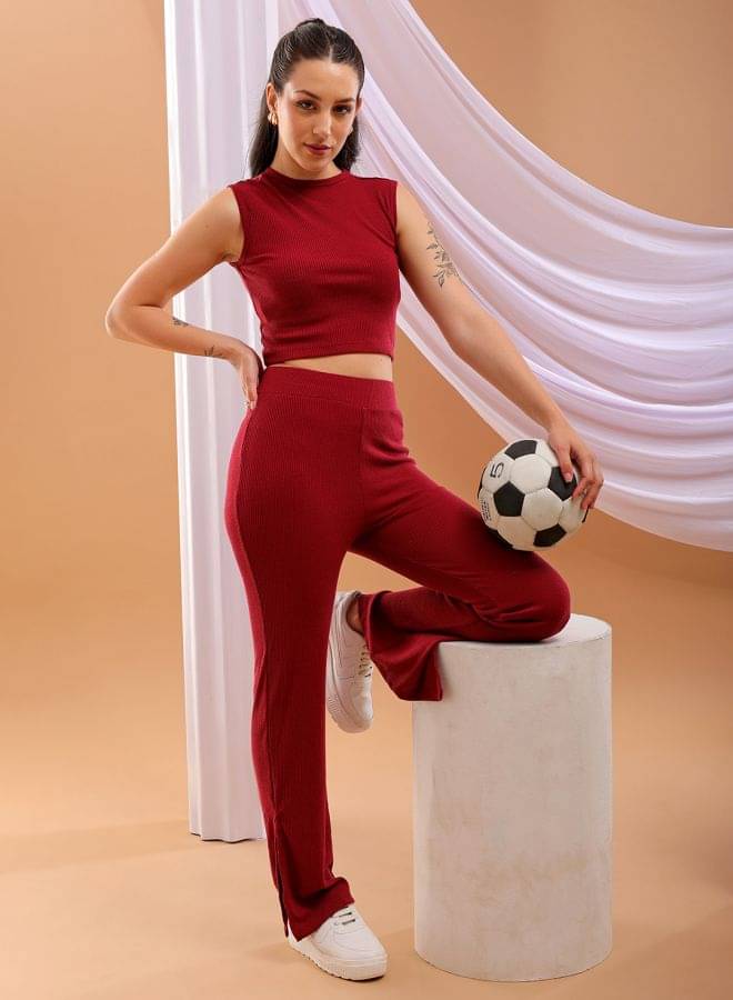     			Freehand Women Solid Top With Trousers Co-Ord Set ( Brown )