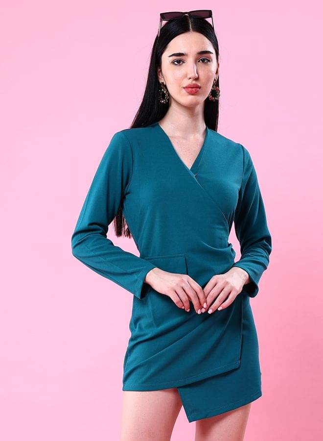     			Freehand Women Elastane Solid Wrap Dress ( Green )