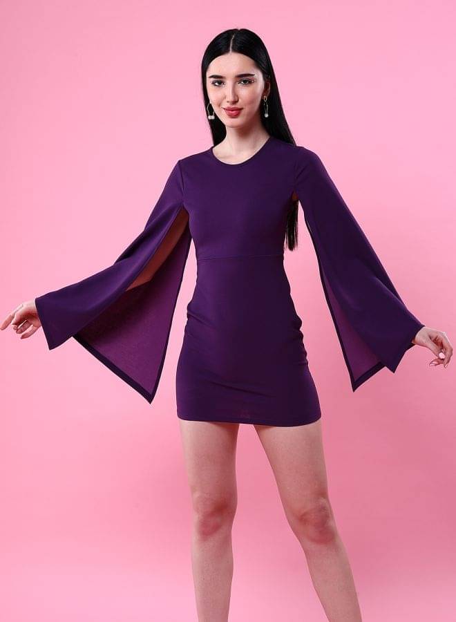     			Freehand Women Elastane Solid Bodycon Dress ( Purple )