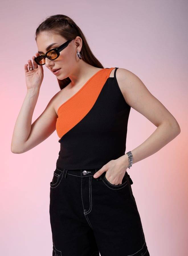    			Freehand Women's Polyester Asymmetrical Top ( Orange )