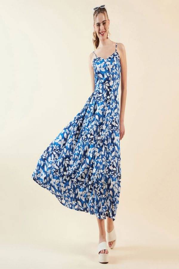Freehand Women Polyester Printed Fit & Flare Dress ( Blue ) Freehand Women Polyester Printed Fit & Flare Dress ( Blue )