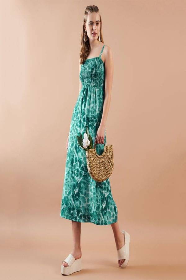     			Freehand Women Polyester Printed Bodycon Dress ( Green )