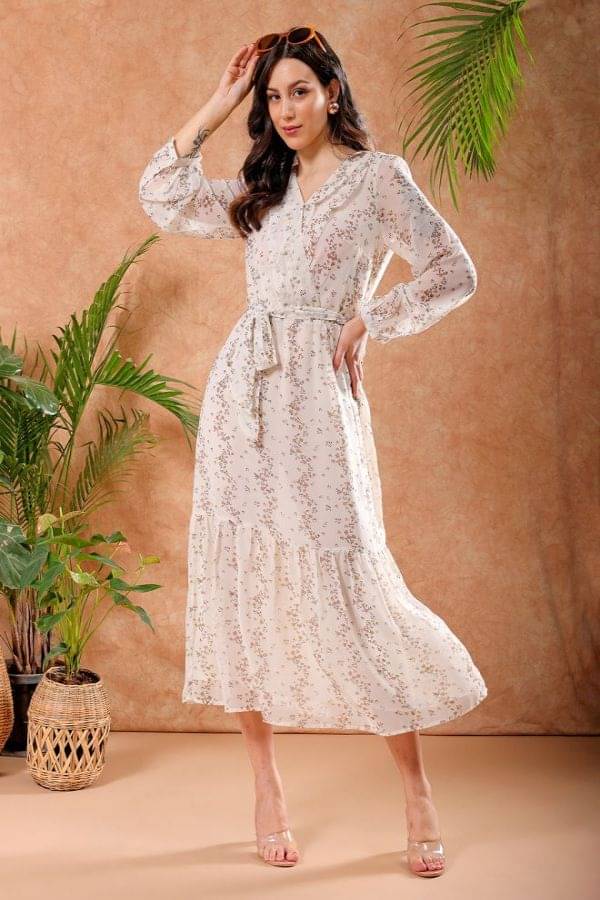 Freehand Women Polyester Printed Wrap Dress ( White ) Freehand Women Polyester Printed Wrap Dress ( White )