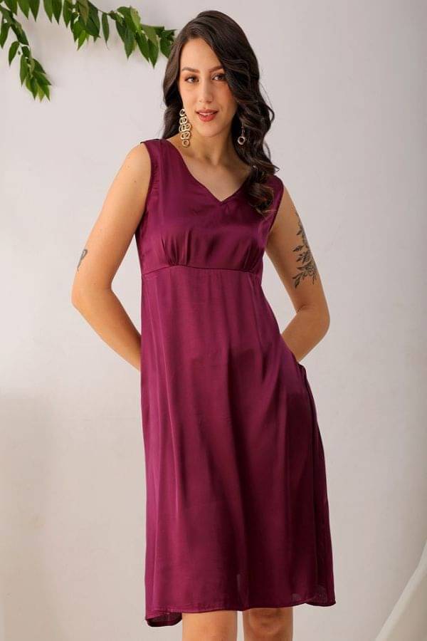 Freehand Women Polyester Solid Wrap Dress ( Purple ) Freehand Women Polyester Solid Wrap Dress ( Purple )