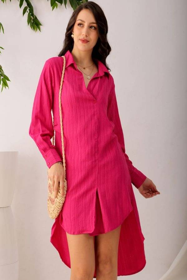 Freehand Women Polyester Solid Asymmetric Dress ( Pink ) Freehand Women Polyester Solid Asymmetric Dress ( Pink )