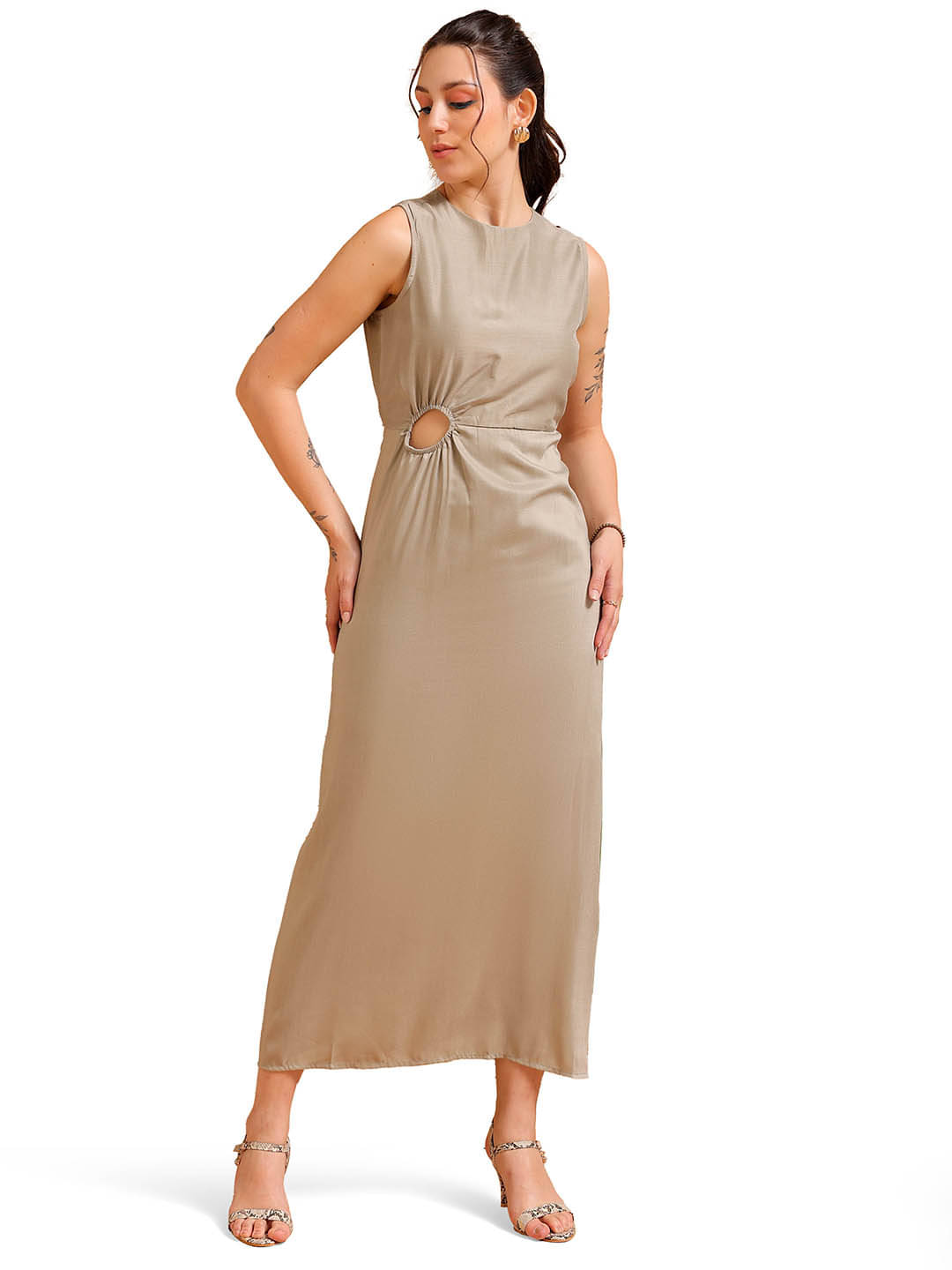 Freehand Women Polyester Solid Cut Out Dress ( Grey ) Freehand Women Polyester Solid Cut Out Dress ( Grey )
