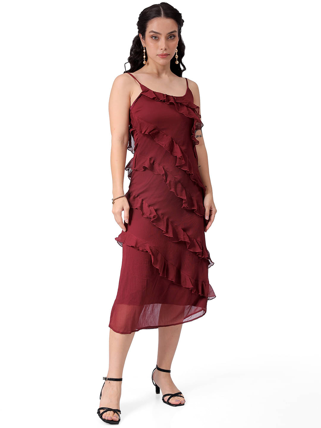     			Freehand Women Polyester Solid Peplum Dress ( Brown )