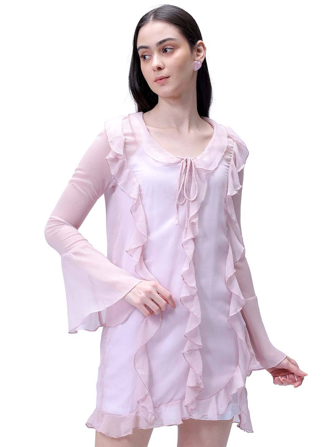     			Freehand Women Polyester Solid Peplum Dress ( Pink )