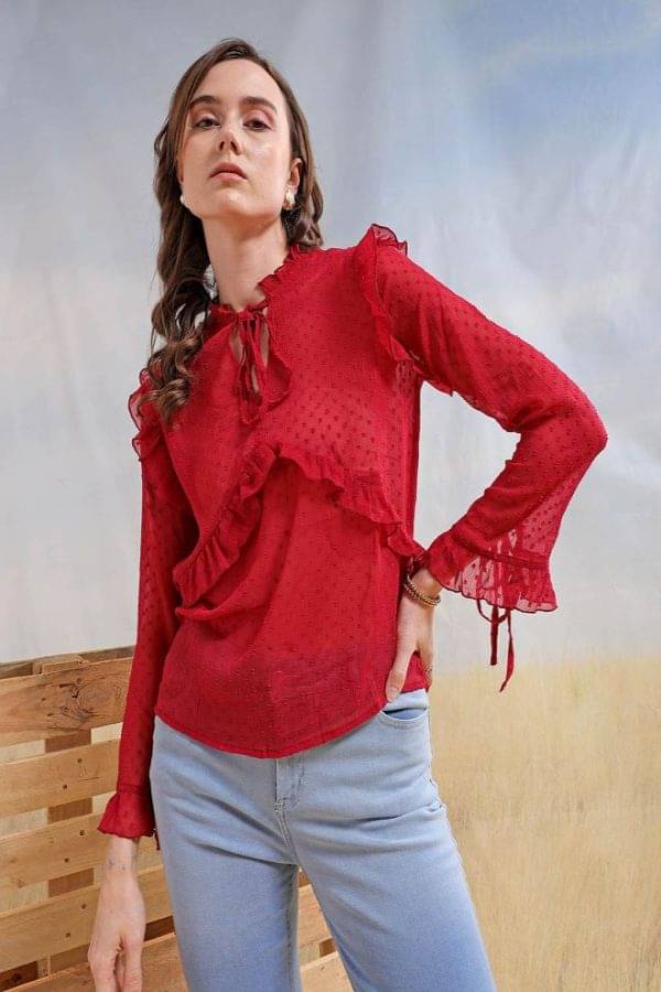     			Freehand Women's Polyester Regular Top ( Red )