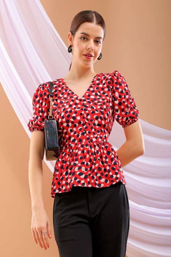     			Freehand Women's Viscose Peplum Top ( Red )