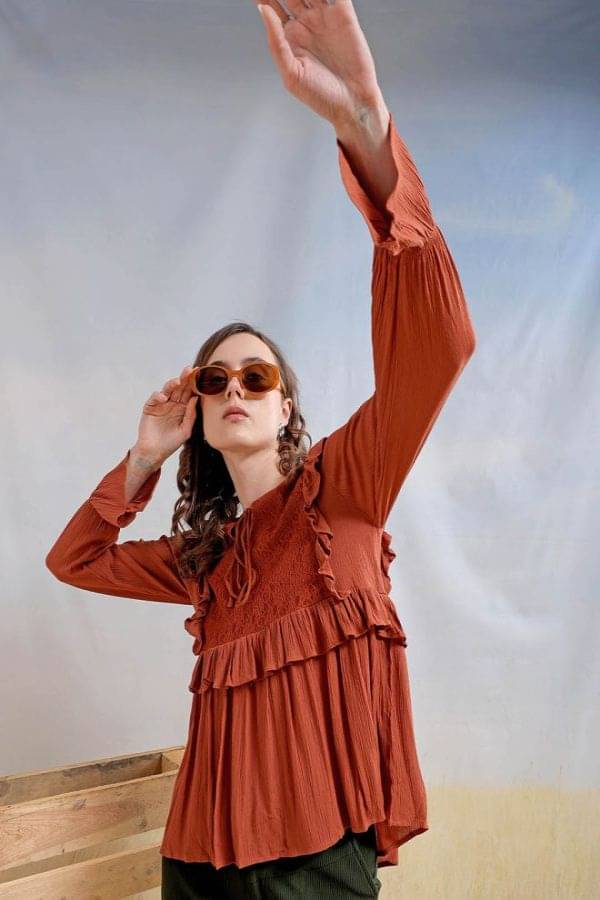    			Freehand Women's Viscose Regular Top ( Rust )