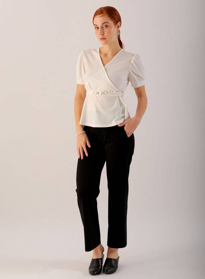 Freehand Women's Polyester Peplum Top ( White ) Freehand Women's Polyester Peplum Top ( White )