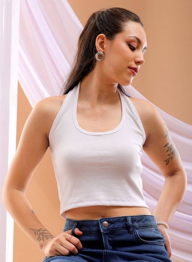     			Freehand Women's Polyester Crop Top ( White )