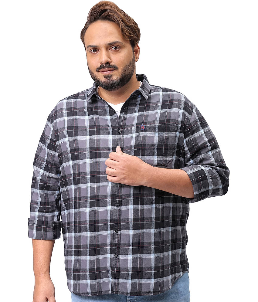 HARDSODA 100% Cotton Regular Fit Checks Full Sleeves Men's Casual Shirt - Grey ( Pack of 1 )