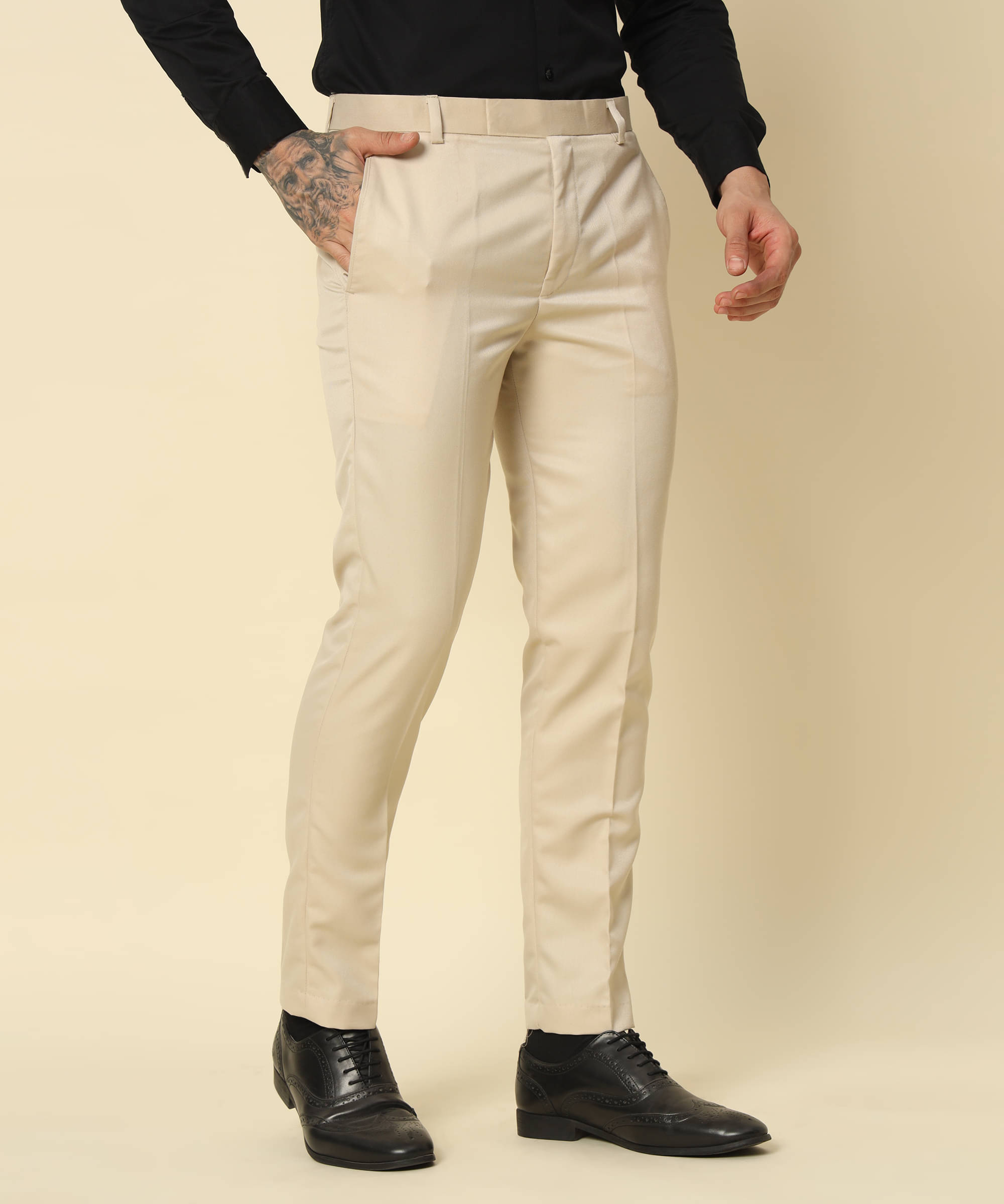     			HEMLOCK Regular Flat Men's Formal Trouser - Cream ( Pack of 1 )