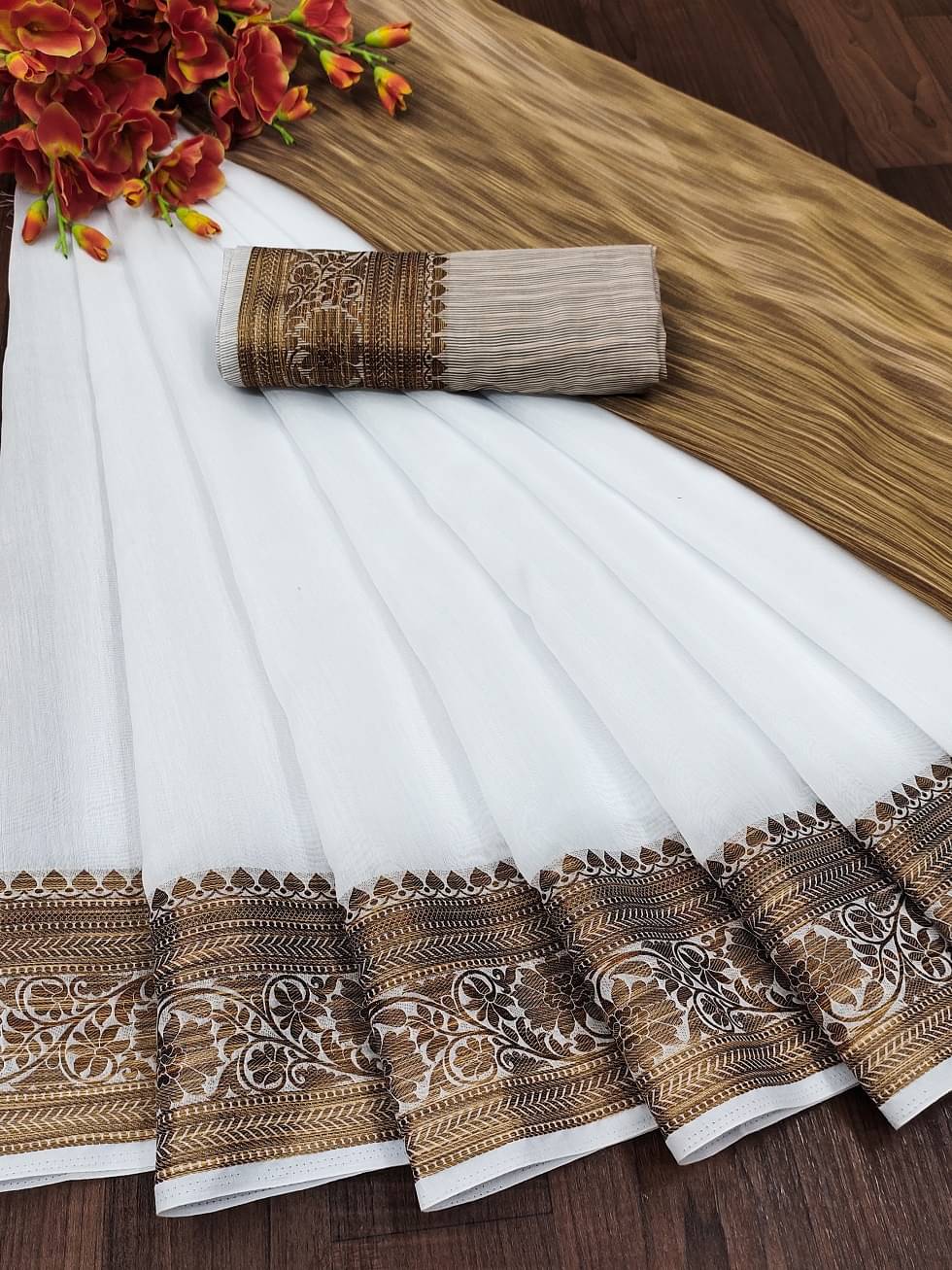 IndShopMart Cotton Silk Woven Saree With Unstitched Blouse Piece ( White ) IndShopMart Cotton Silk Woven Saree With Unstitched Blouse Piece ( White )