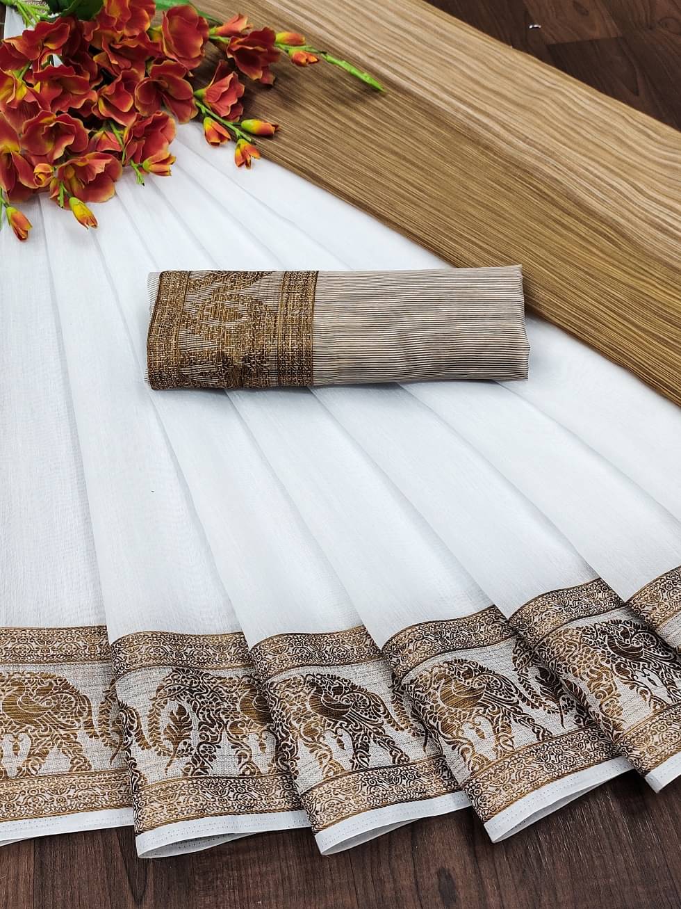 IndShopMart Cotton Silk Woven Saree With Unstitched Blouse Piece ( White ) IndShopMart Cotton Silk Woven Saree With Unstitched Blouse Piece ( White )