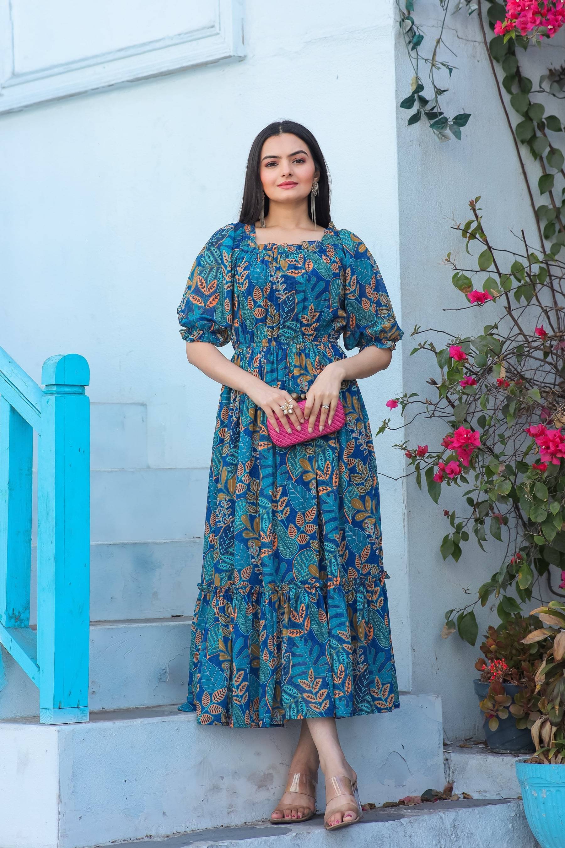 JASH CREATION Polyester Printed Midi Women's Fit & Flare Dress - Blue ( Pack of 1 ) JASH CREATION Polyester Printed Midi Women's Fit & Flare Dress - Blue ( Pack of 1 )