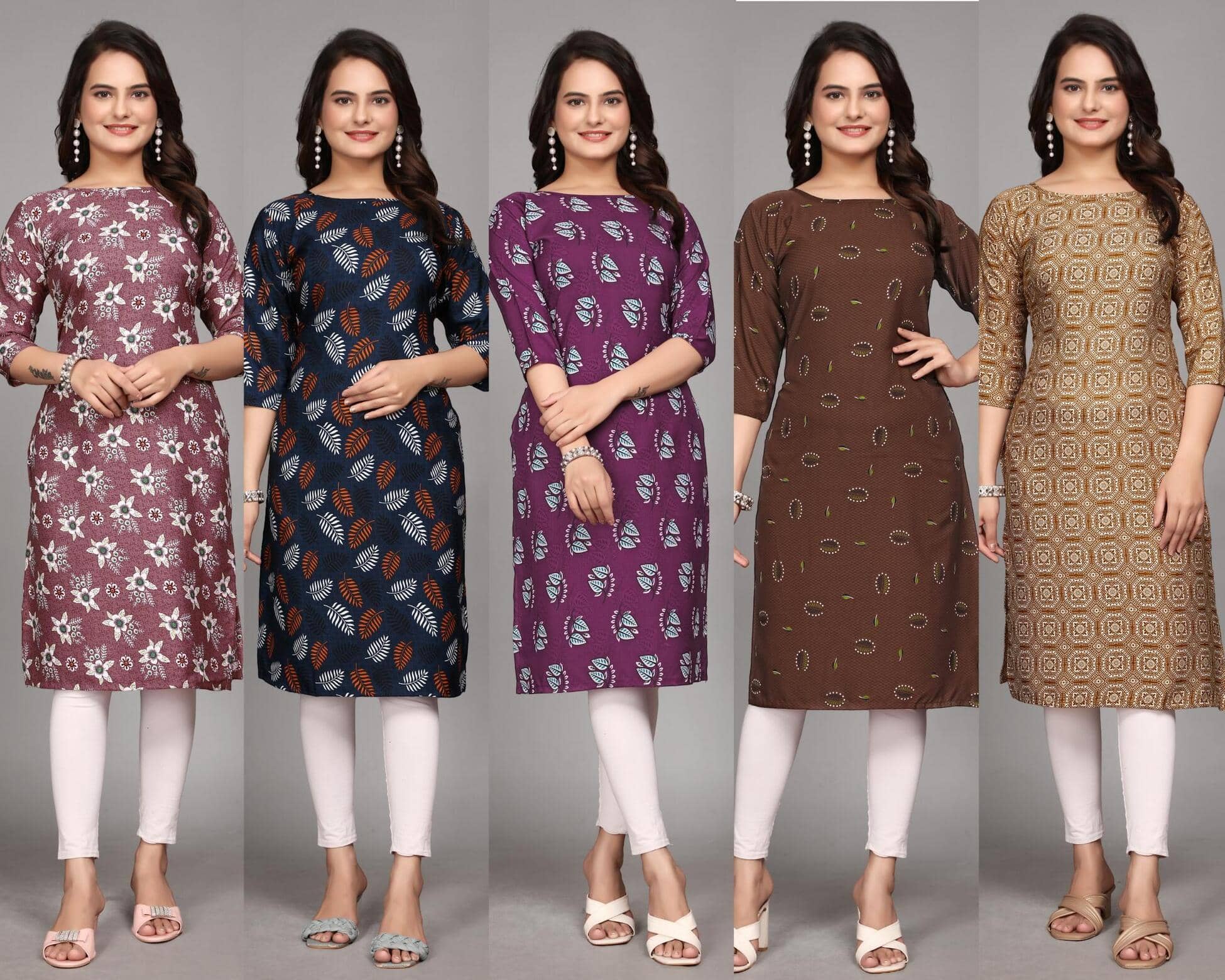 KALAVRITTA Pack of 5 Crepe Printed Straight Women's Kurti - ( Multicolor ) - Kurtis, Tunics | Buy online on ZillyBuy