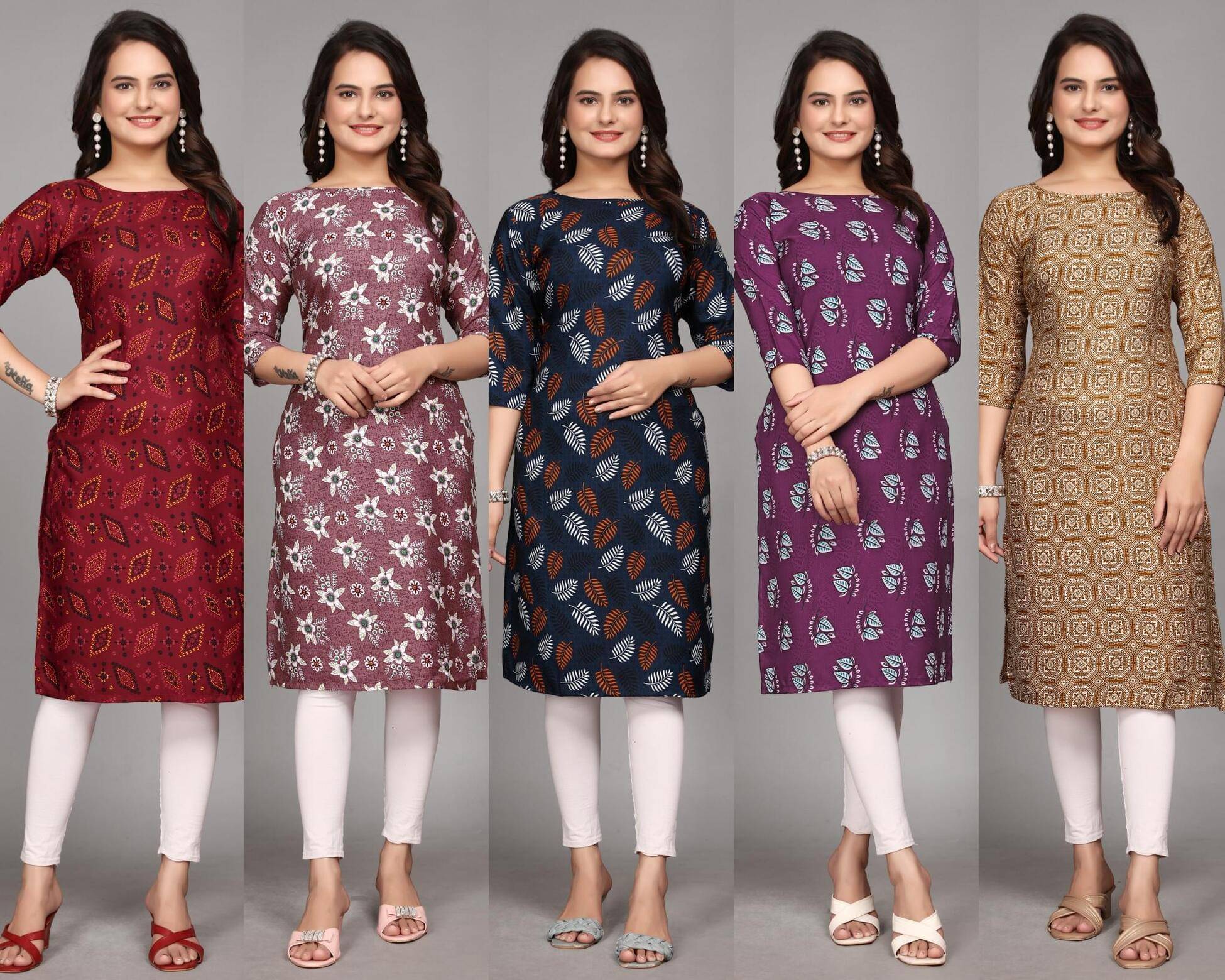 KALAVRITTA Pack of 5 Crepe Printed Straight Women's Kurti - ( Multicolor ) KALAVRITTA Pack of 5 Crepe Printed Straight Women's Kurti - ( Multicolor )