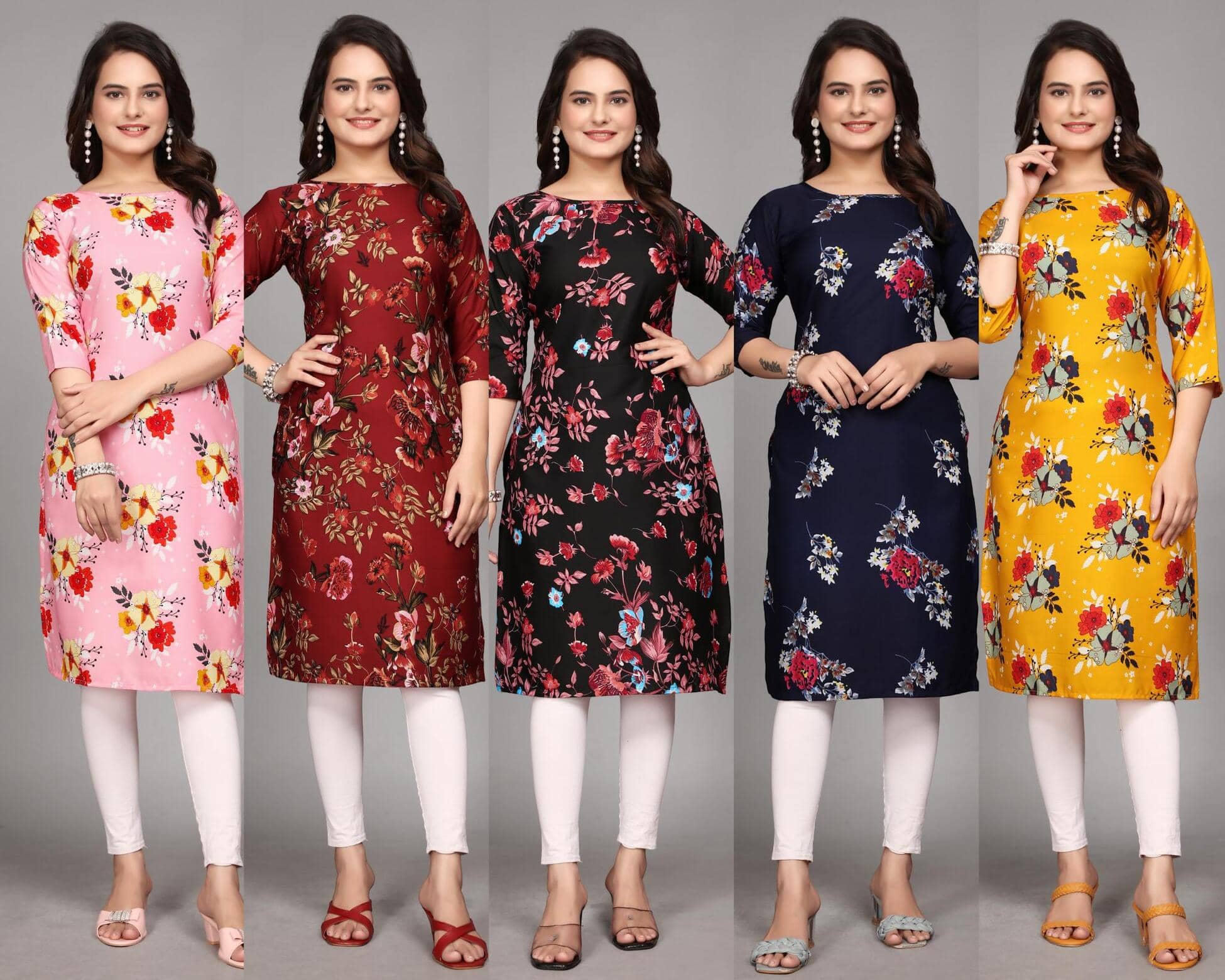 KALAVRITTA Pack of 5 Crepe Printed Straight Women's Kurti - ( Multicolor ) - Kurtis, Tunics | Buy online on ZillyBuy