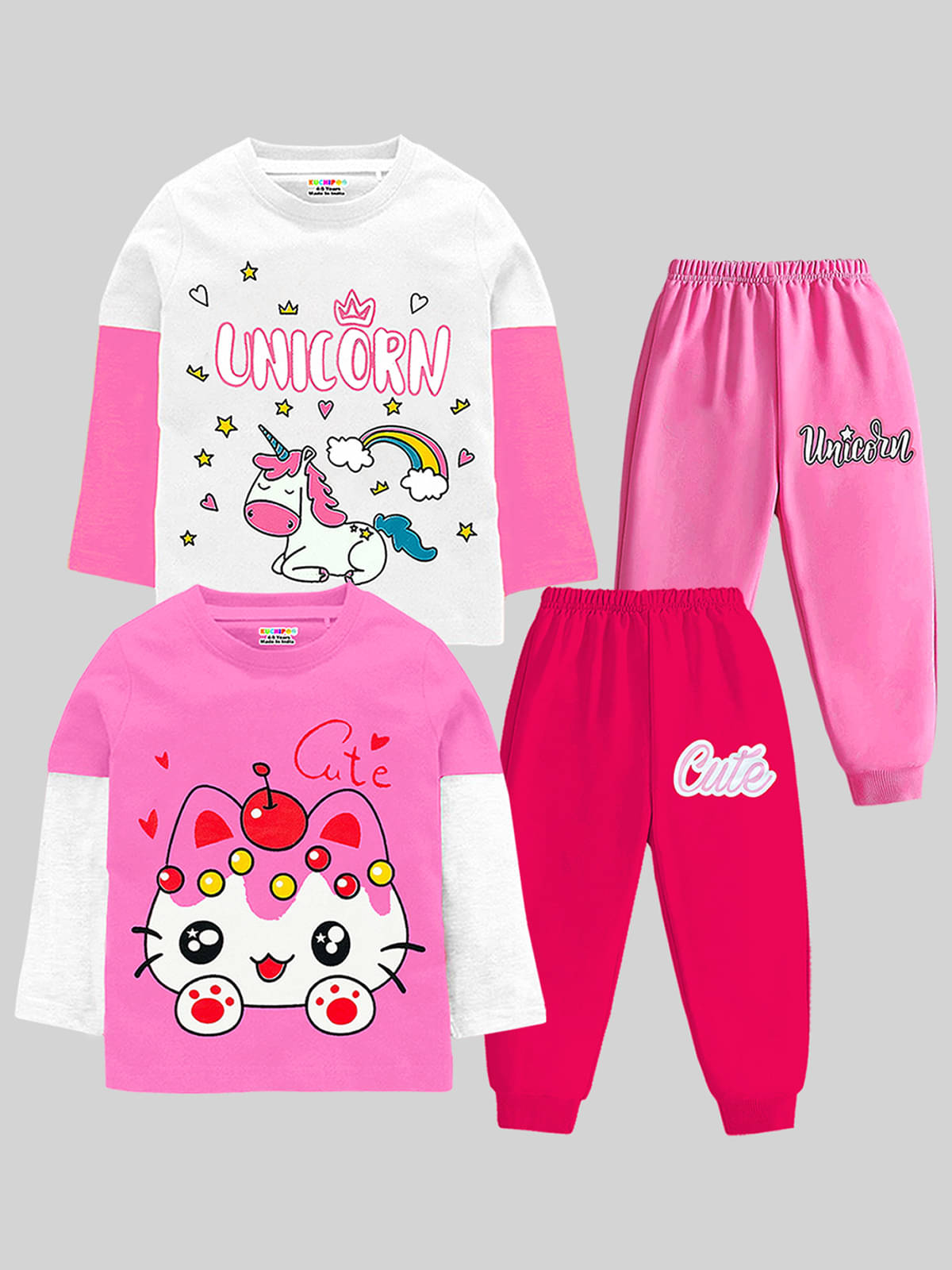     			Kuchipoo Pack of 2 Girls Cotton Blend T-shirt & Pants ( Multicolor 1 )