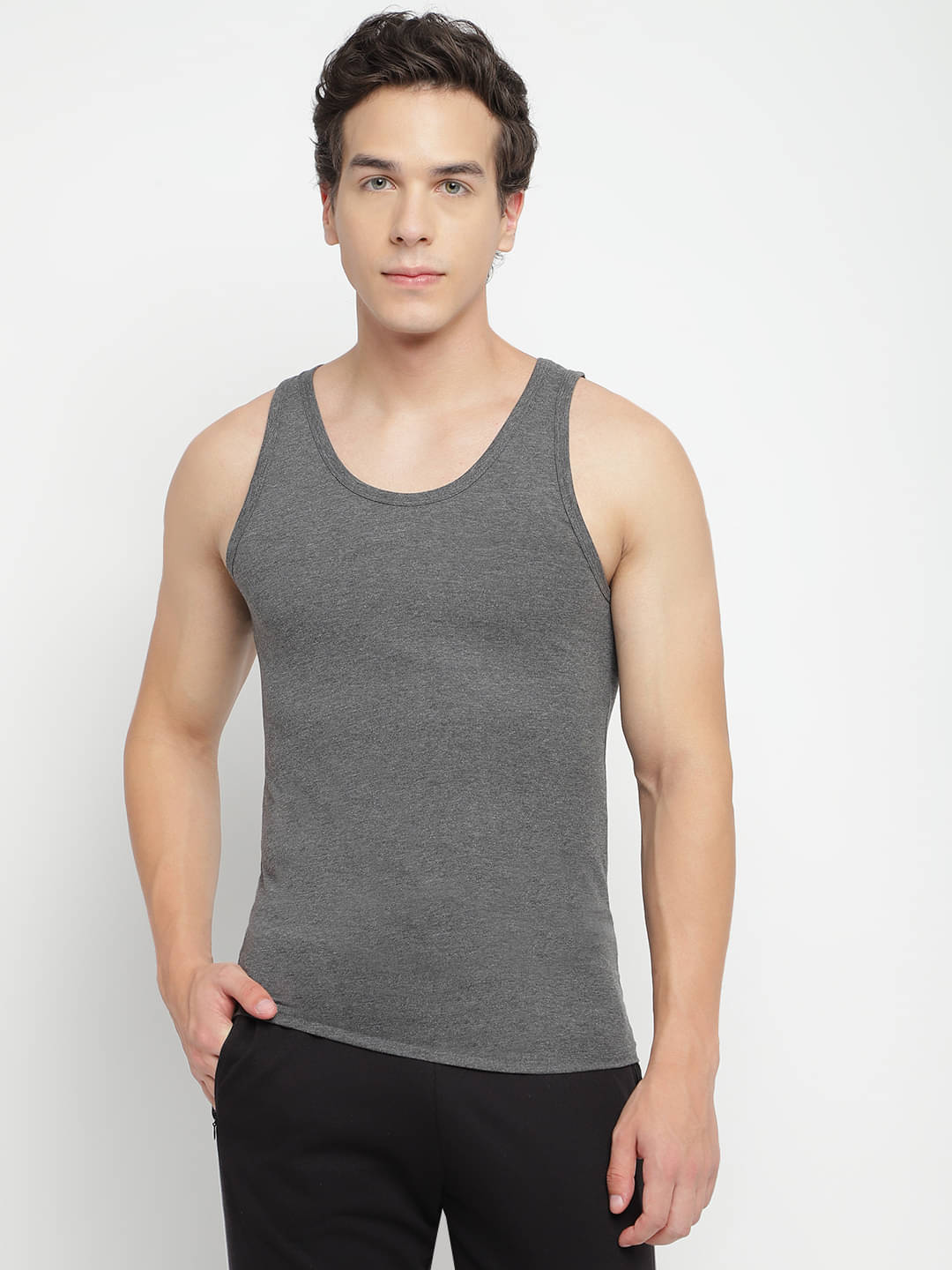     			La Intimo Pack of 1 Cotton Basic Vest For Men ( Charcoal )