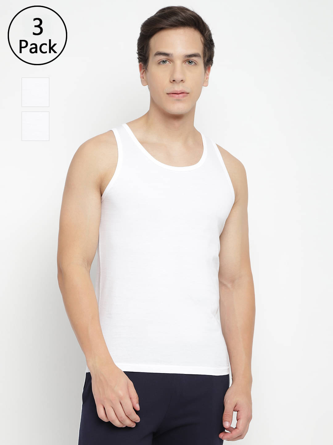La Intimo Pack of 3 Cotton Basic Vest For Men ( White ) La Intimo Pack of 3 Cotton Basic Vest For Men ( White )