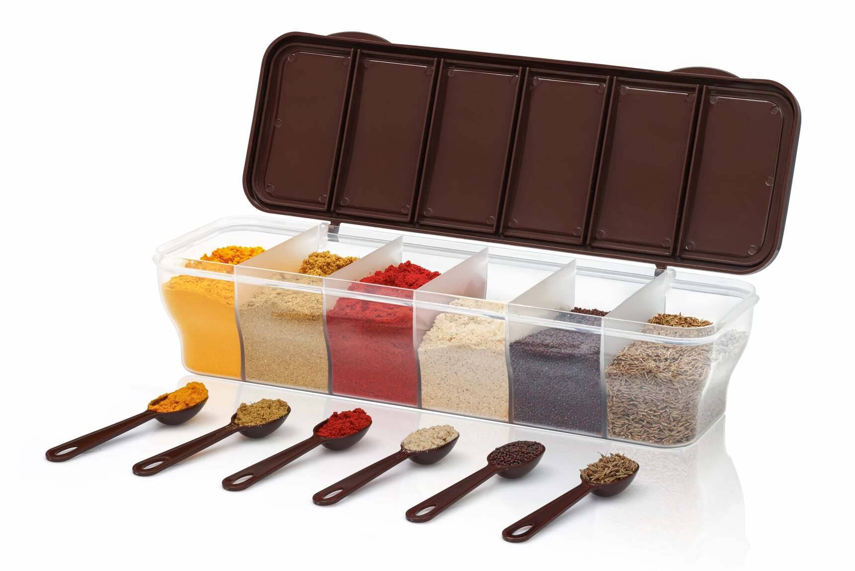     			MAGICSPOON 6 Section Container Plastic Brown Spice Container ( Set of 1 )