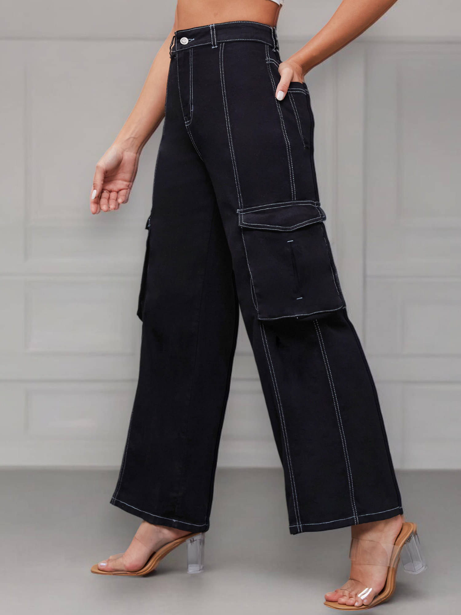     			Miss Chase - Black Denim Wide Leg Women's Jeans ( Pack of 1 )