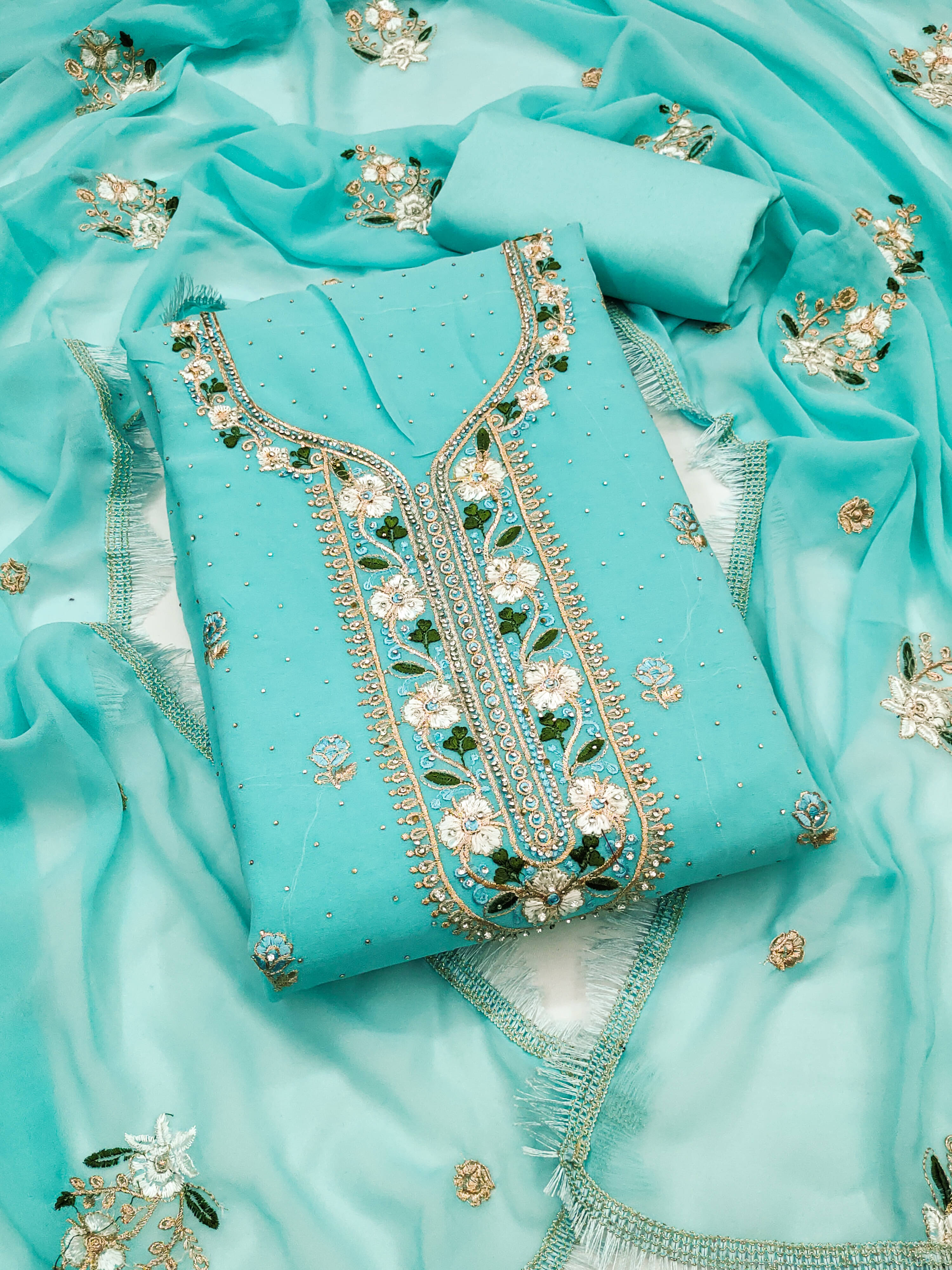 Nayanthara Trends Unstitched Georgette Embroidered Dress Material - Blue ( Pack of 1 ) Nayanthara Trends Unstitched Georgette Embroidered Dress Material - Blue ( Pack of 1 )