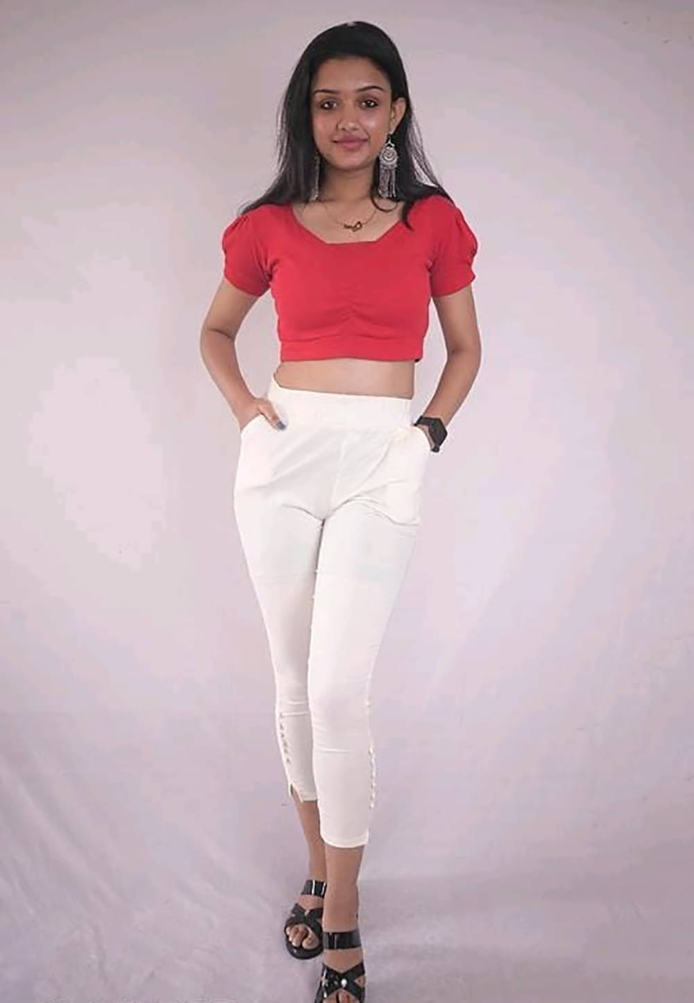     			OuterWear Pack of 1 Cotton Blend Slim Women's Casual Pants ( White )