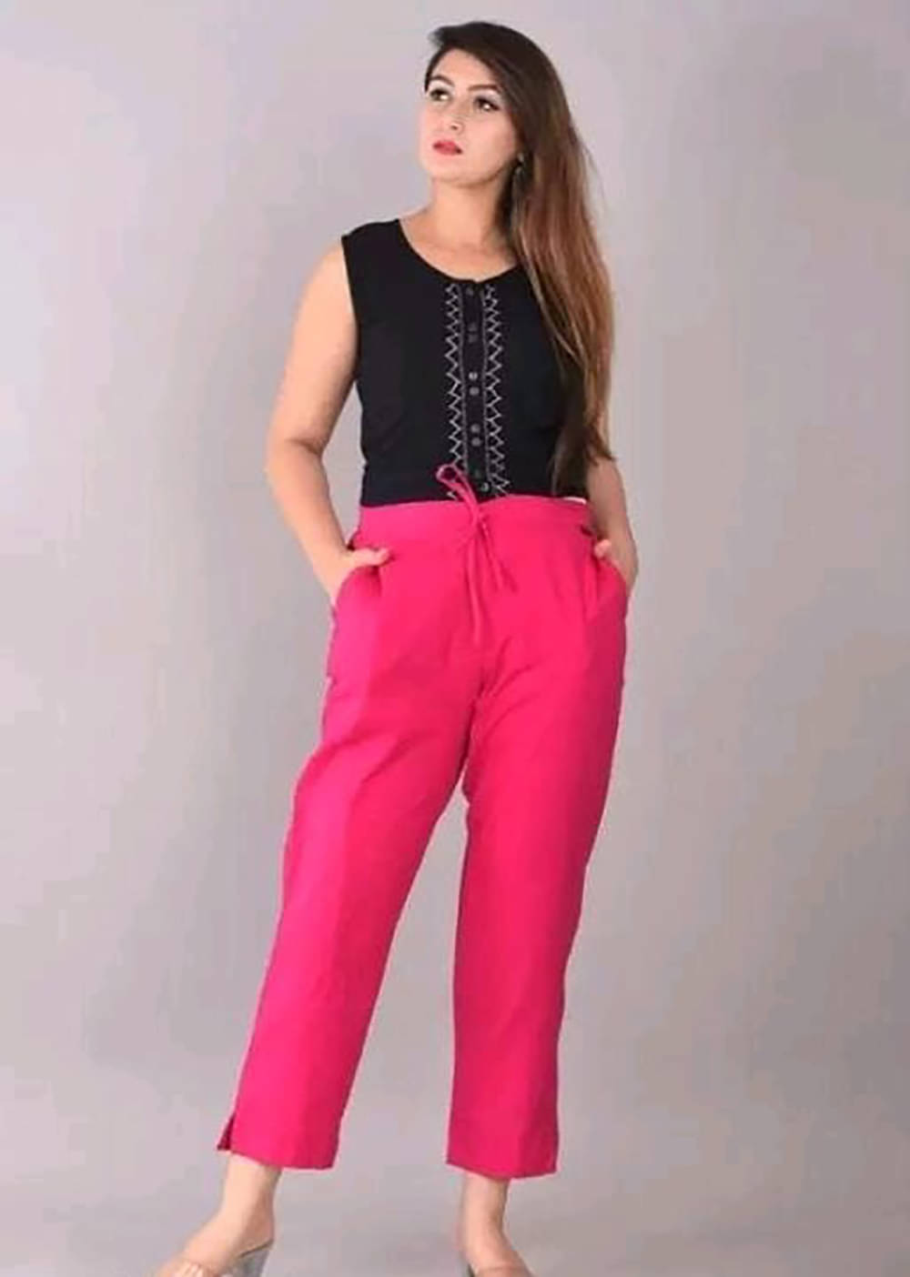     			OuterWear Pack of 1 Cotton Blend Slim Women's Casual Pants ( Pink )