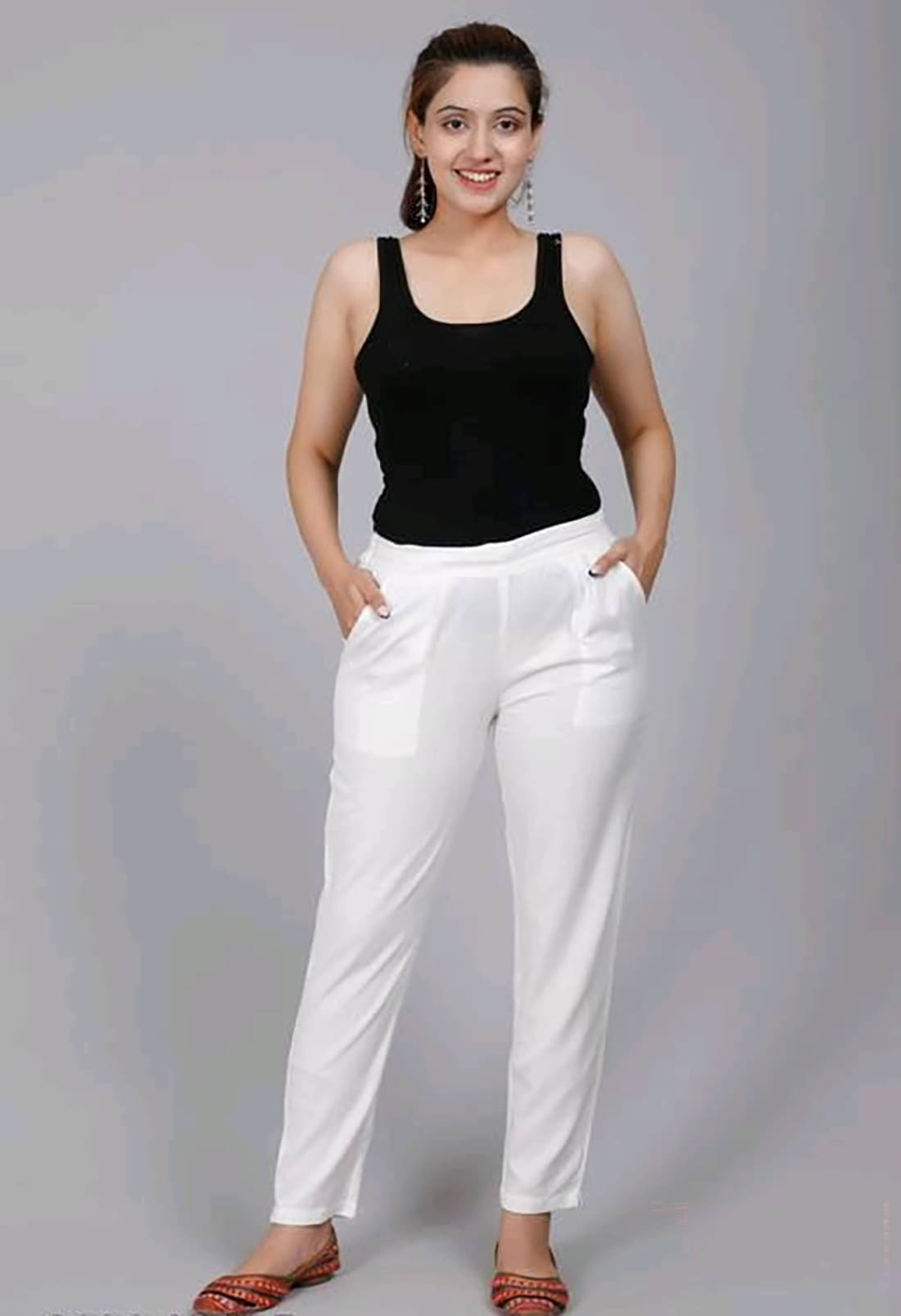     			OuterWear Pack of 1 Cotton Blend Regular Women's Casual Pants ( White )