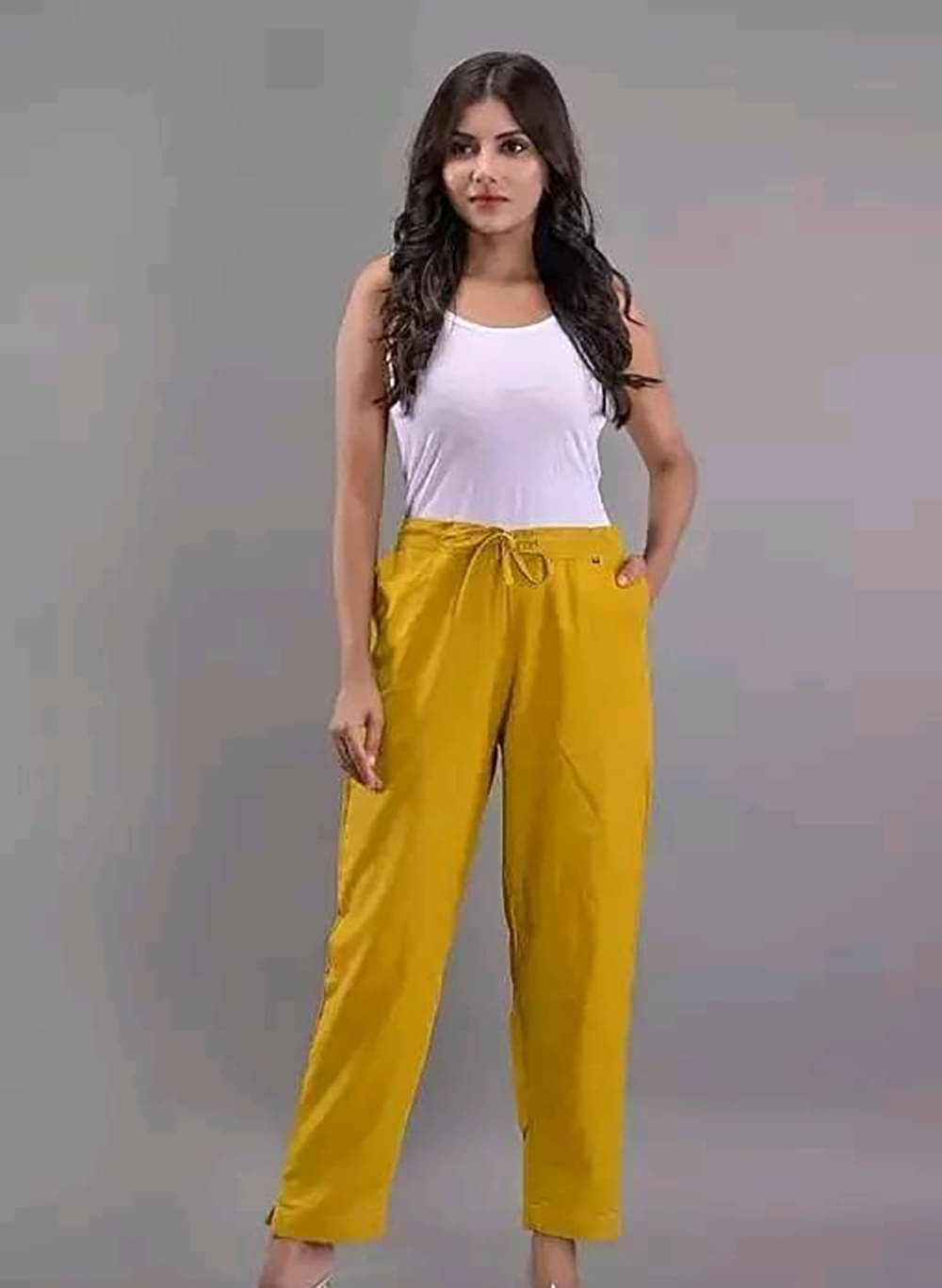     			OuterWear Pack of 1 Cotton Blend Slim Women's Casual Pants ( Yellow )