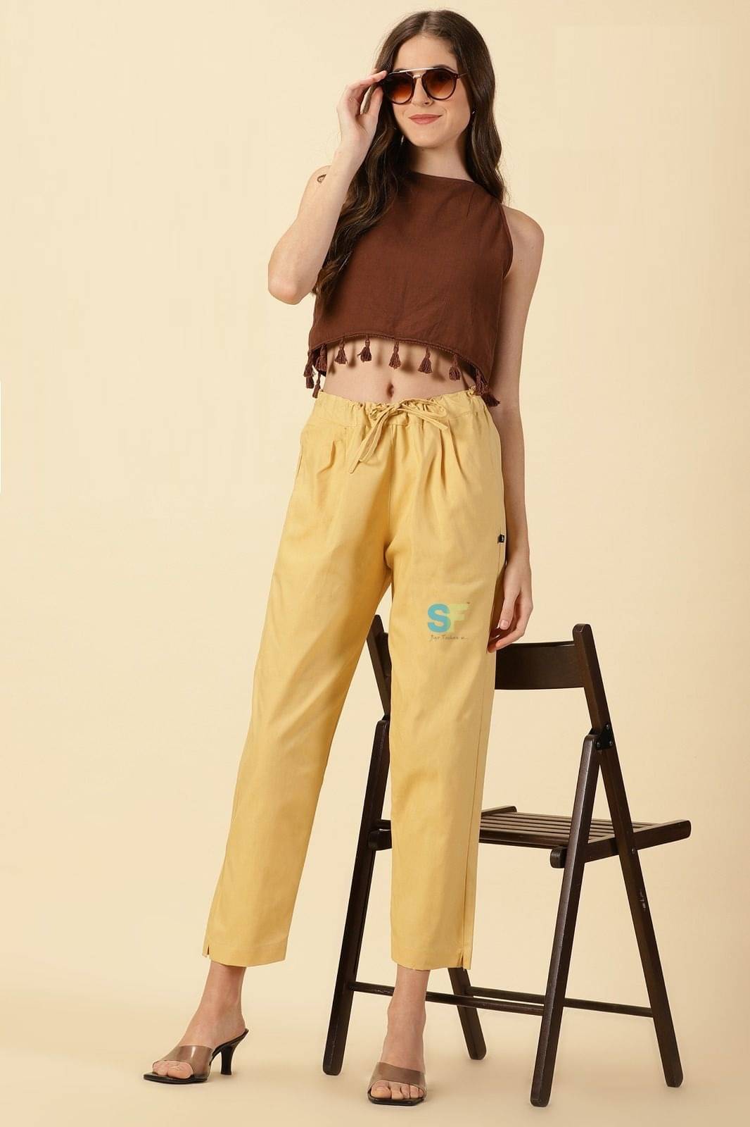     			OuterWear Pack of 1 Cotton Blend Regular Women's Casual Pants ( Beige )
