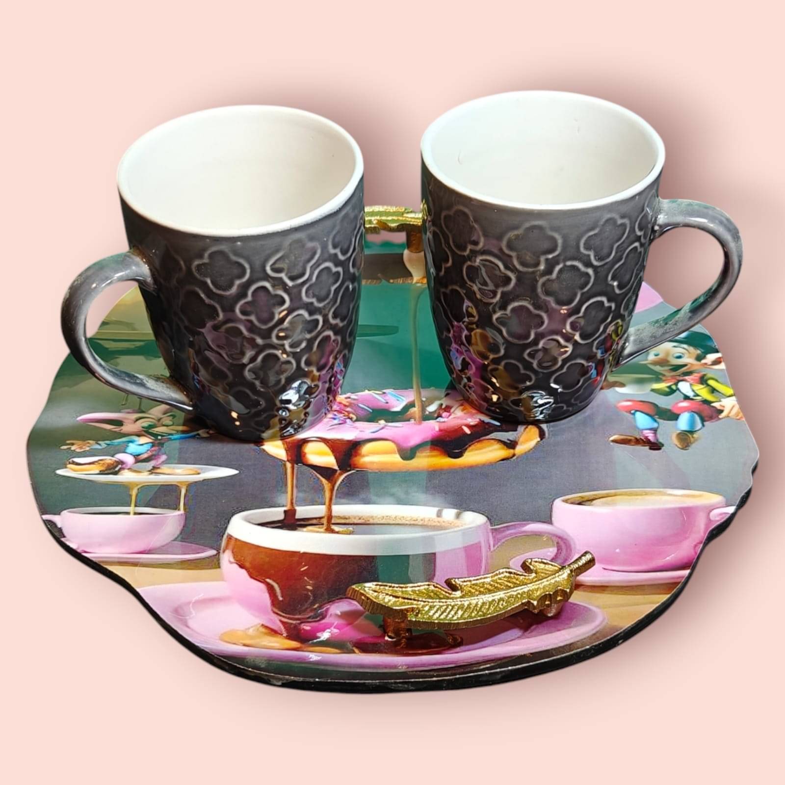 R.R.V. International MDF ROUND TRAY WITH 2 CUP Printed Wooden Dinner Set ( Pack of 1 ) Multicolor R.R.V. International MDF ROUND TRAY WITH 2 CUP Printed Wooden Dinner Set ( Pack of 1 ) Multicolor
