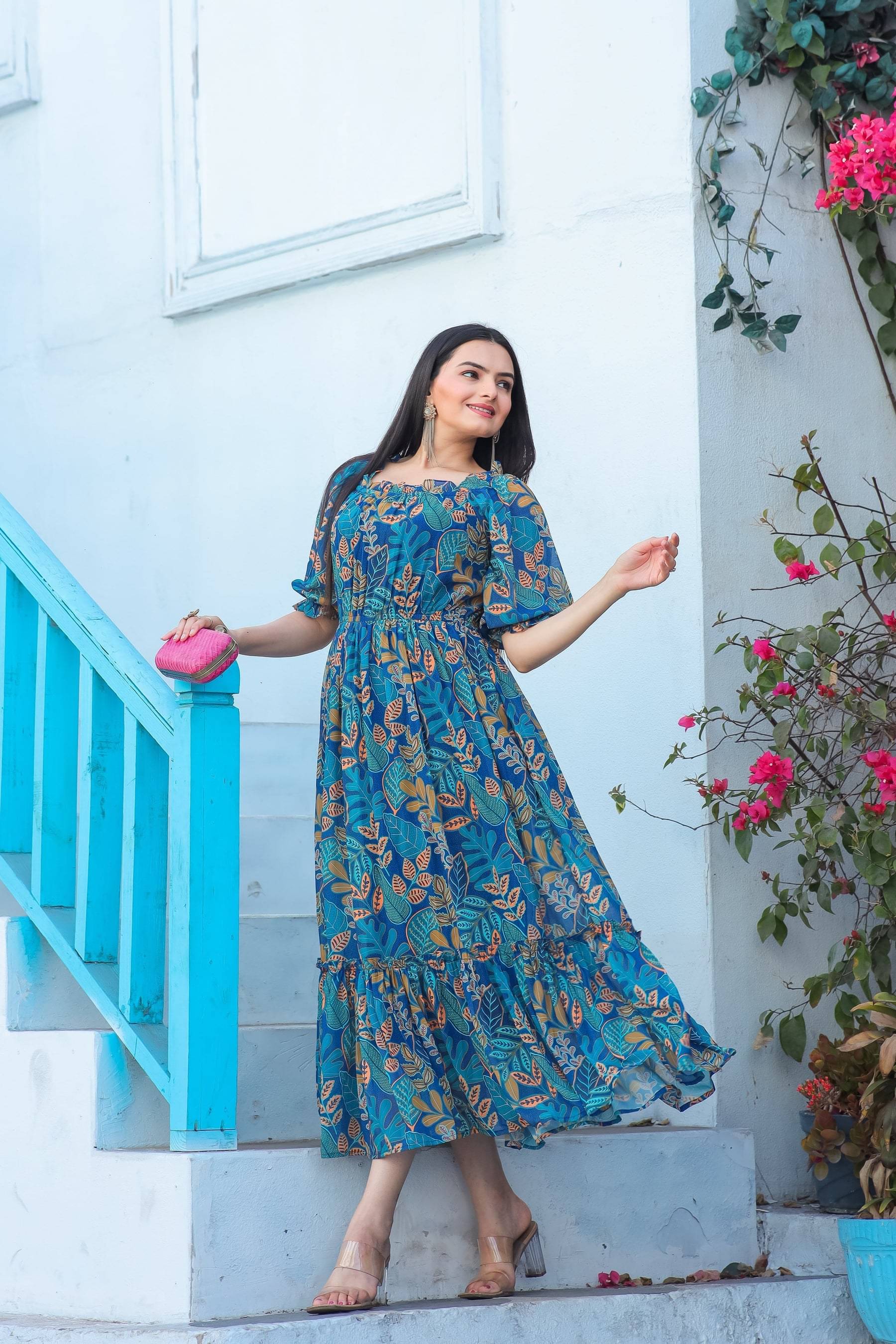 RAIYANI FASHION Polyester Printed Midi Women's Fit & Flare Dress - Blue ( Pack of 1 ) RAIYANI FASHION Polyester Printed Midi Women's Fit & Flare Dress - Blue ( Pack of 1 )