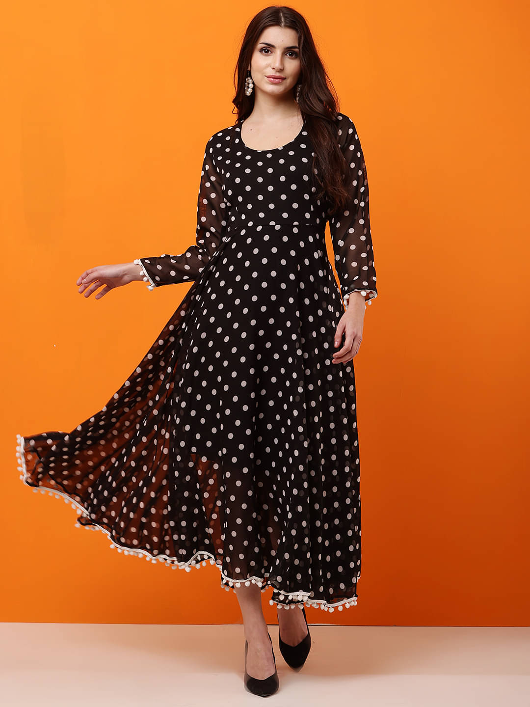     			Raabta Fashion Women Georgette Printed Fit & Flare Dress ( Black )