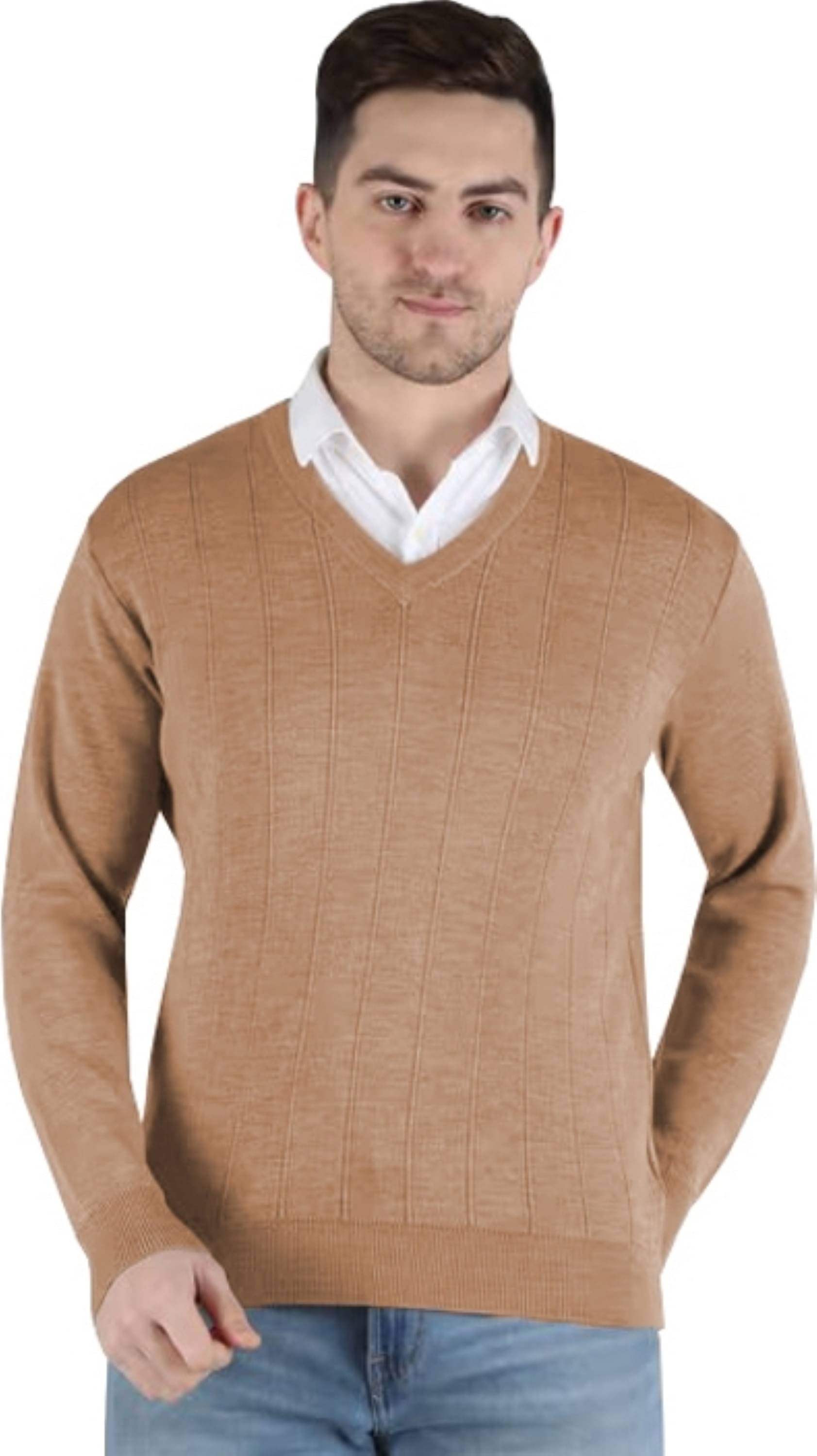 Reoutlook Woollen V-Neck Men's Full Sleeves Pullover Sweater - Beige ( Pack of 1 ) Reoutlook Woollen V-Neck Men's Full Sleeves Pullover Sweater - Beige ( Pack of 1 )