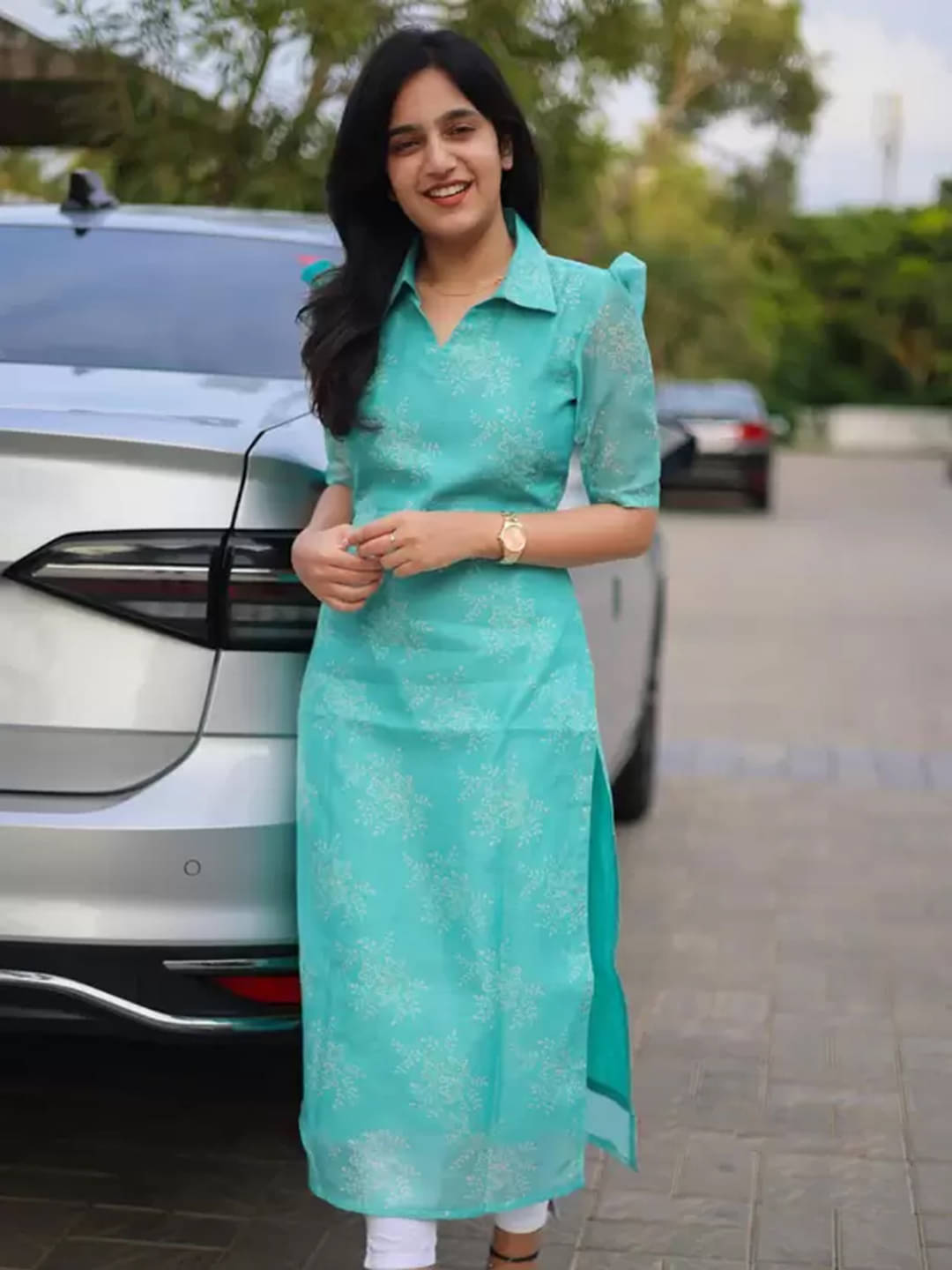 Royal Export Pack of 1 Chanderi Cotton Printed Straight Women's Kurti - ( Turquoise ) Royal Export Pack of 1 Chanderi Cotton Printed Straight Women's Kurti - ( Turquoise )
